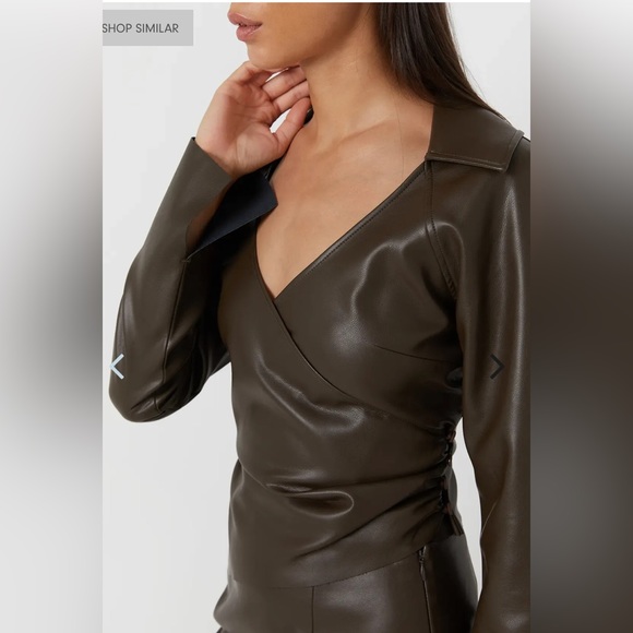 OAK & FORT brown vegan leather wrap top size small - Picture 4 of 13